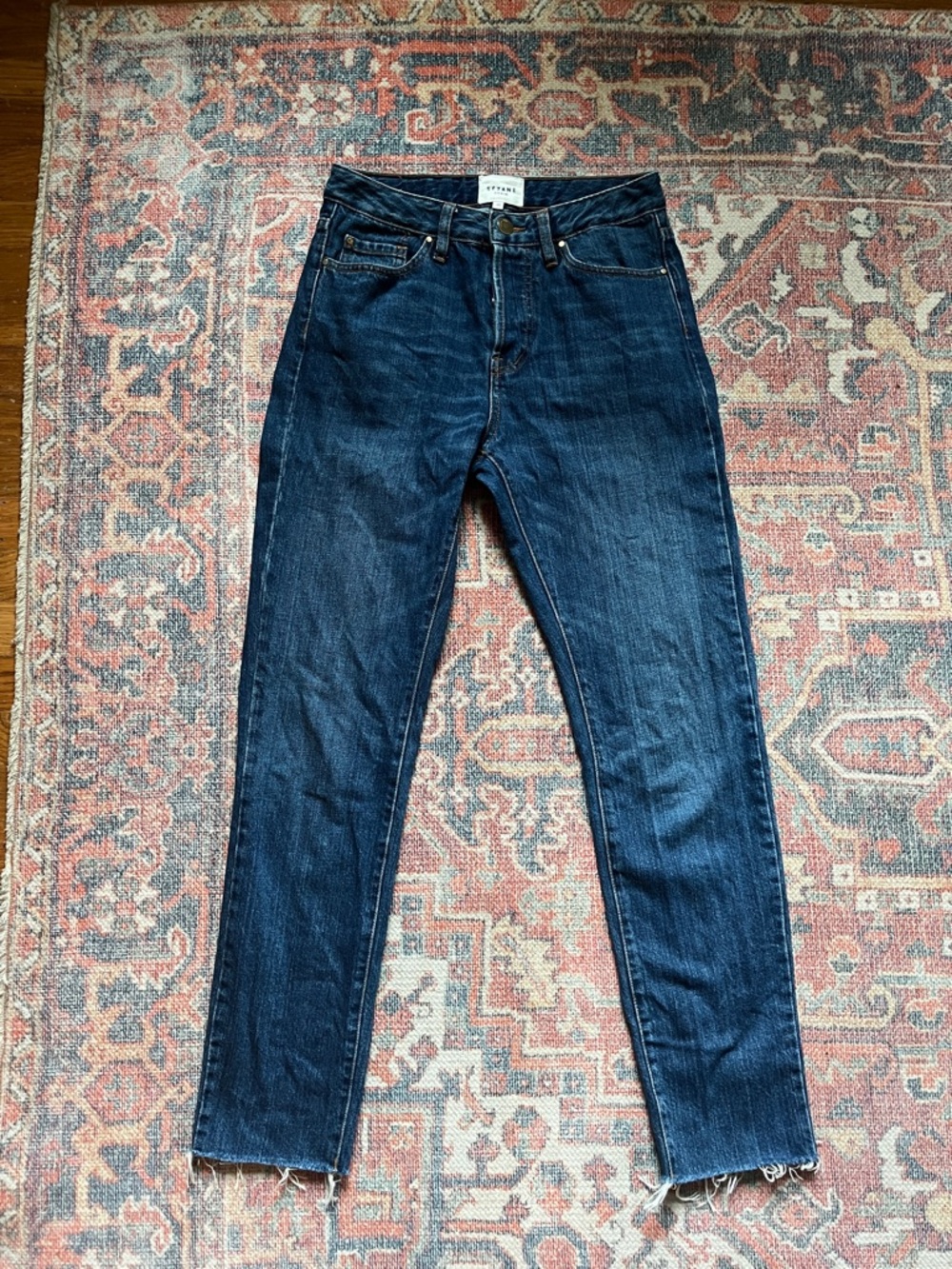 Sezane 1967 The Brut Sexy Rigid Denim Raw Hem High Rise Button Fly Size 26
